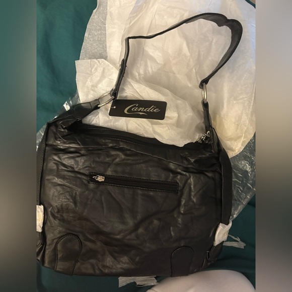 None Handbags - New Black, leather gold buckle ring hardware Harley Davidson inspired hobo bag